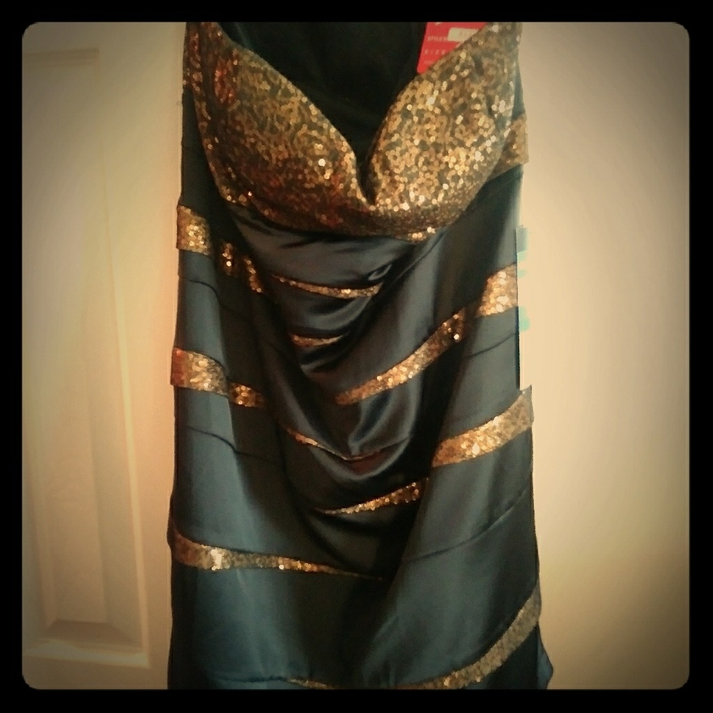 Black with gold sequin dress